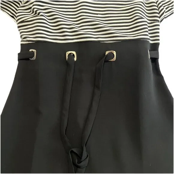 David Warren Women's Vintage Dress Black and White Striped Size 12 Short Sleeve - Picture 3 of 7
